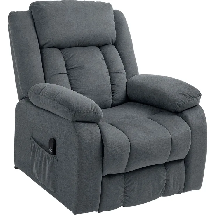 Wohnora-Aufstehsessel mit weichem Bezug, Recliner-Sessel mit Fernbedienung und Seitentaschen, Grau,H 1050cm x T 940cm x B 920cm