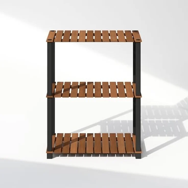 Furinno Turn-N-Tube 3-stufiges Display-Regal, Aufbewahrungsregal, Bücherregal, offene Regale, mit Holzlatten, quadratische Stangen, für Indoor-Outdoor-Organisation, Natur – Bild 6