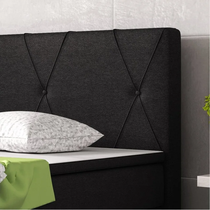 Boxspringbett 'Boston' komplett, Webstoff schwarz, 180x200 cm
