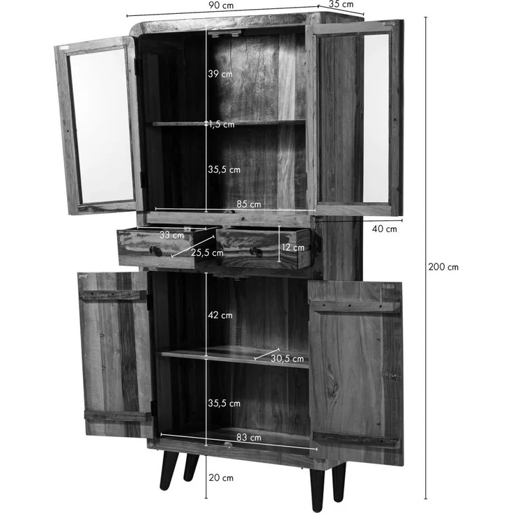 Vitrine Altholz 90x35x200 mehrfarbig lackiert SIXTIES #113 – Bild 8