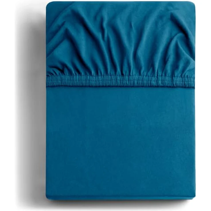 DecoKing Spannbettlaken 100x200 120x200 cm 100% gekämmte Baumwolle Blau Spannbetttücher Jersey Boxspringbett Amber 100x200 120x200 – Bild 3