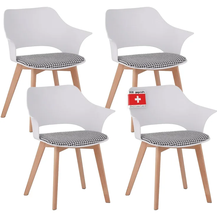 ALBATROS Esszimmerstühle 4er Set AALBORG, Weiß - Beine aus Buche Massiv-Holz, Skandinavisches Retro-Design, bequemer Schalenstuhl - Eleganter Küchenstuhl, Stuhl Esszimmer für Esstisch