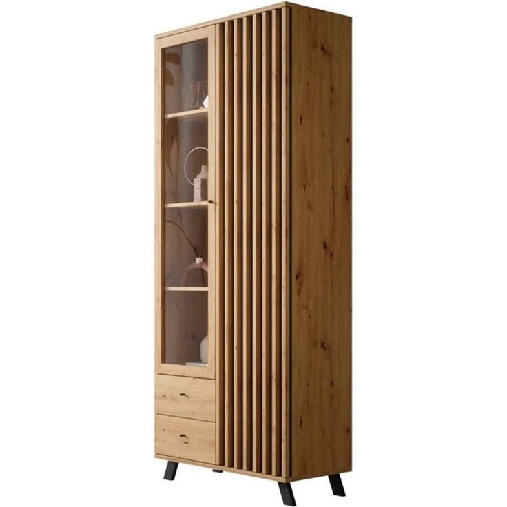 Newroom Vitrine Barea Wandpaneel Wildeiche Anthrazit Modern Vitrinenschrank Glasvitrine – Bild 4