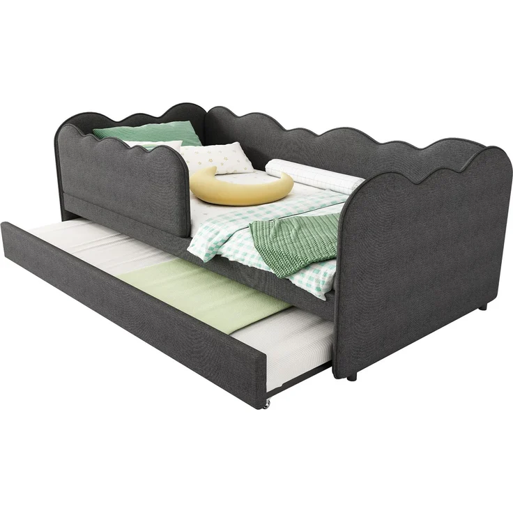 EINHOM Polsterbett Daybett 90 x 190 cm, Tagesbett Schlafsofa mit Ausziehbett 90 x 190 cm, Kinderbett mit Lattenrost, Leinen, Grau, (Ohne Matratze) – Bild 7