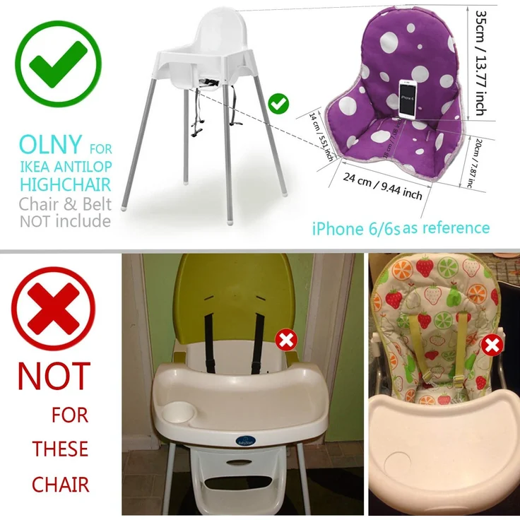 ZARPMA Sitzbezüge Kissen Kompatibel für Ikea Antilop Hochstuhl , Waschbar Faltbarer Baby Hochstuhl Bezug Kinder Sitz Covers Stuhlkissen(Lila) – Bild 4