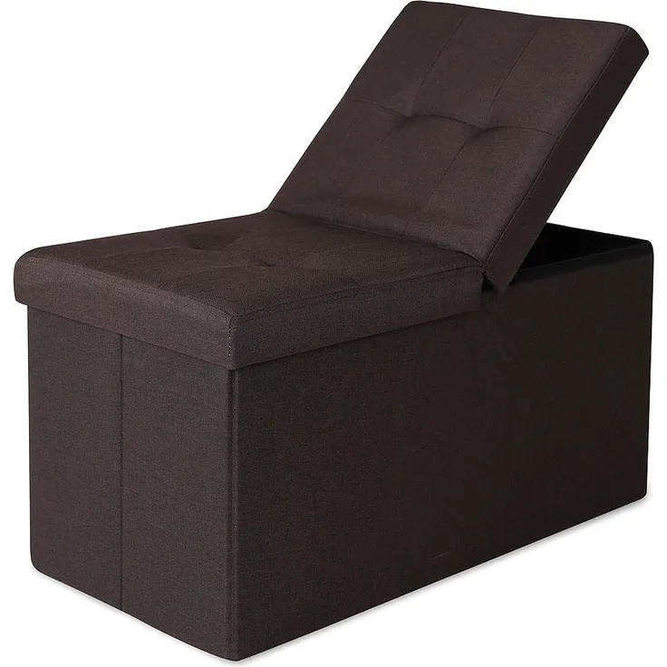 dibea faltbarer Sitzhocker / Aufbewahrungsbox mit Klappdeckel, Sitzbank aus Leinen, 76 x 38 x 38 cm, braun