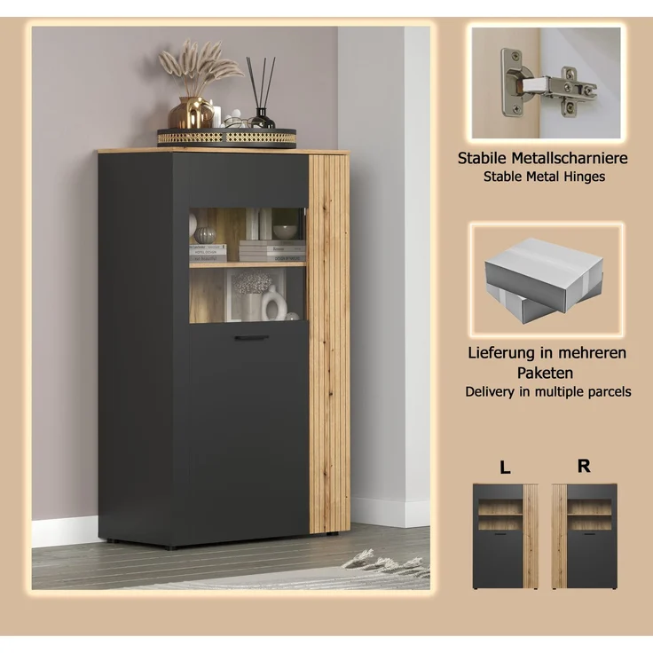 Highboard Avila in grau und Eiche Evoke 90 x 146 cm – Bild 17