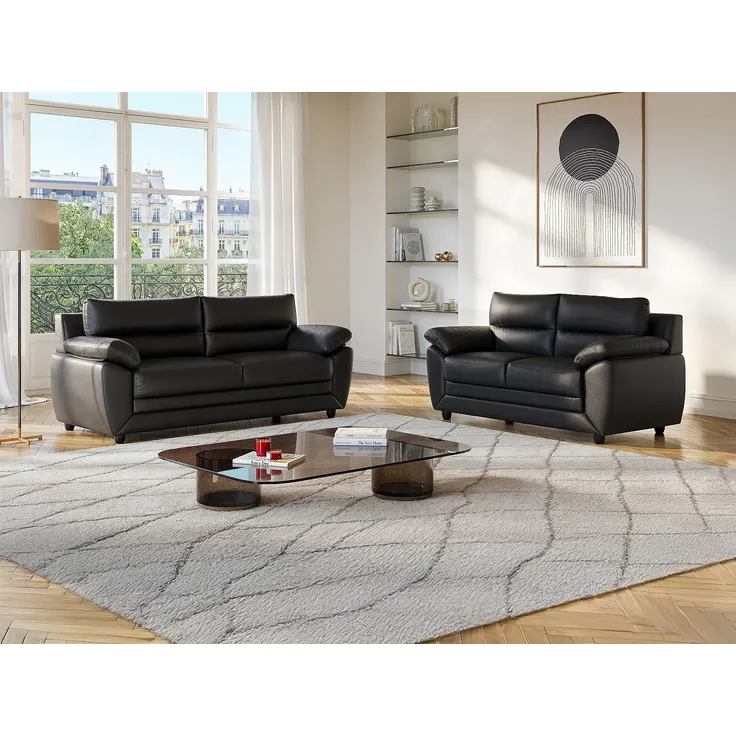 Vente-unique - MANOA Couchgarnitur Kunstleder Schwarz - B 82 cm x H 88 cm x L 163 cm201 cm