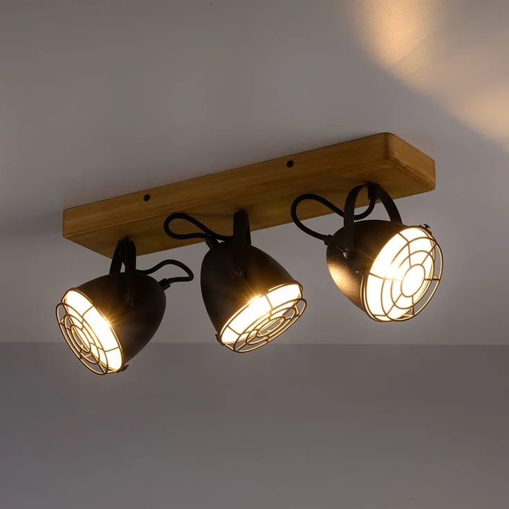 Deckenlampe, Metall Holz, schwarz, Spots verstellbar, L 46cm – Bild 8
