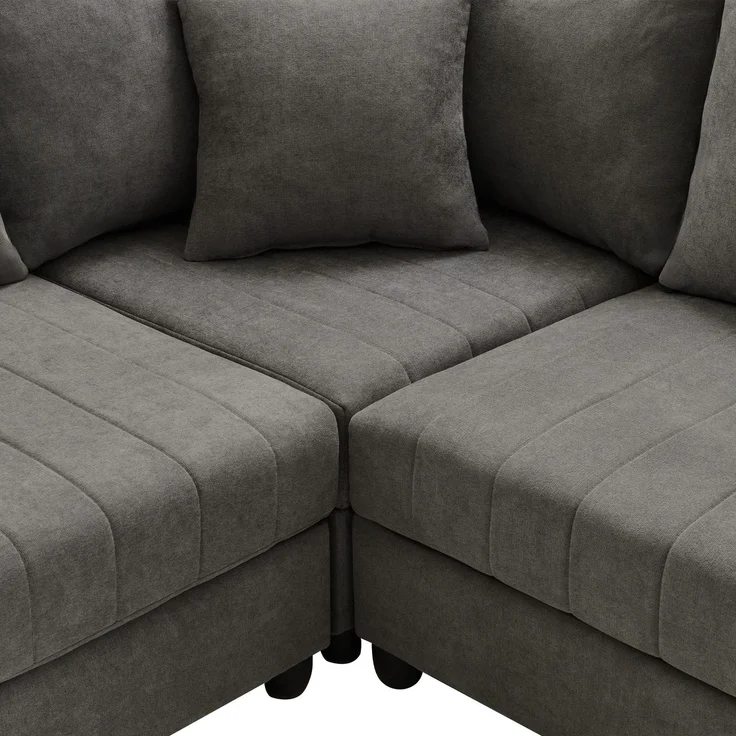 Big-Sofa mit Rückenkissen, Zierkissen, loser Rückenkissen und Zierkissen, 5-Sitzer Sofa, Leinen Bezug – Bild 10