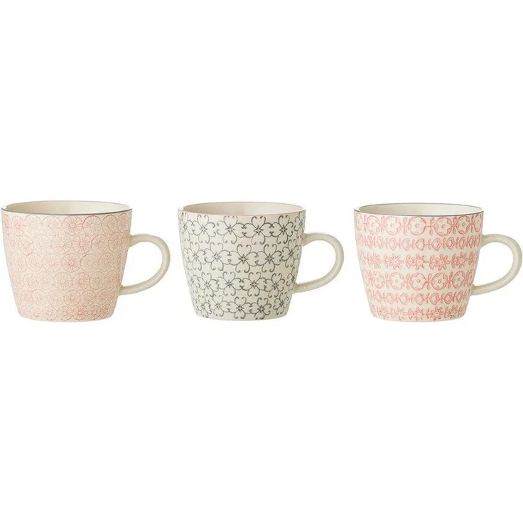 Bloomingville Tasse Cécile Mug, Rose, Stoneware, Keramik, 3er Set, 300 ml, Kaffeetassen, Teetassen, skandinavisches Design, Rose