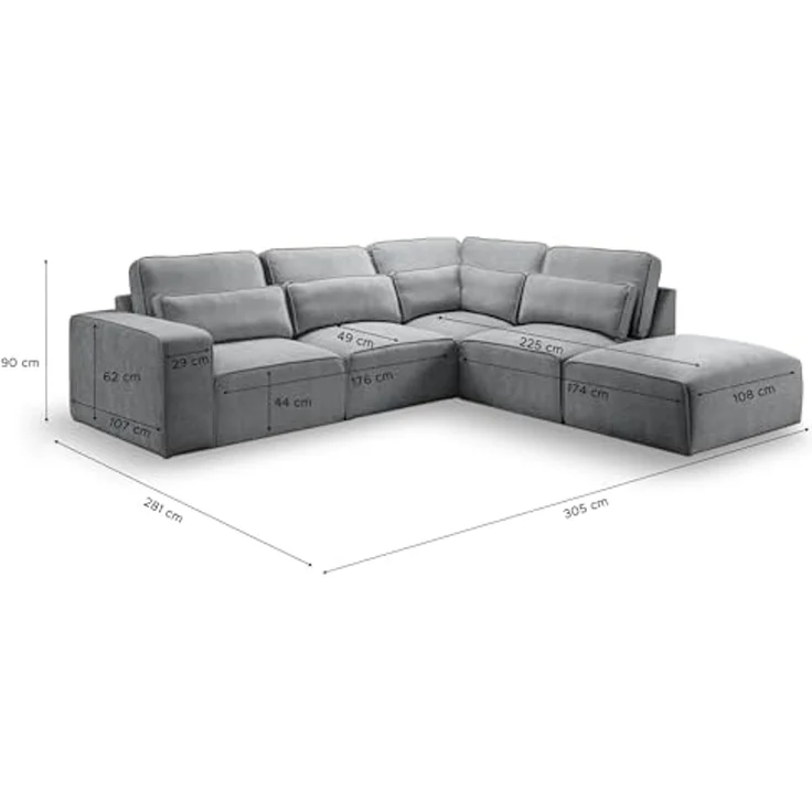 Ecksofa (B/H/T: 305x90x281 cm) in Grau – Bild 3