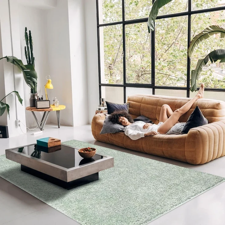 Teppich Wohnzimmer Hochflor Shaggy - 200x290cm - Pastell Grün Einfarbig Uni Flauschig Modern Boho Deko Teppiche Weich Schlafzimmer – Bild 6