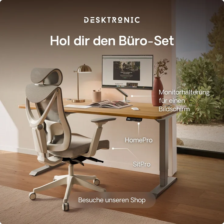 Desktronic HomePro Elektrisch höhenverstellbarer Schreibtisch 120x60cm Massive Eiche/Grau mit Memory-Funktion, Anti-Kollisions Technologie, USB-A und USB-C-Ladeanschlüssen – Bild 9