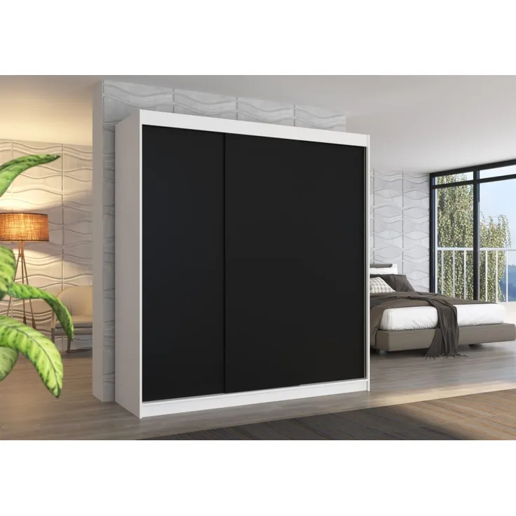 Schiebetürenschrank Schrank Nr. 435 in Weiß- Schwarz matt 200 x 215 x 58 cm