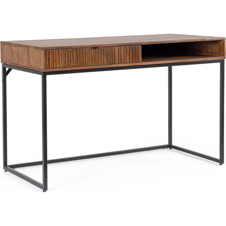 Schreibtisch Atidat aus Mangoholz, modernes Design, braun, 120 cm, Metallgestell, mit Schublade – Bild 1