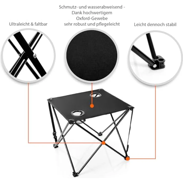 BigDean 2 Stück Campingstuhl mit Campingtisch faltbar – Faltstuhl in Neon Orange mit Getränkehalter & Tragetasche ideal für Camping, Festival & mehr – Bild 4