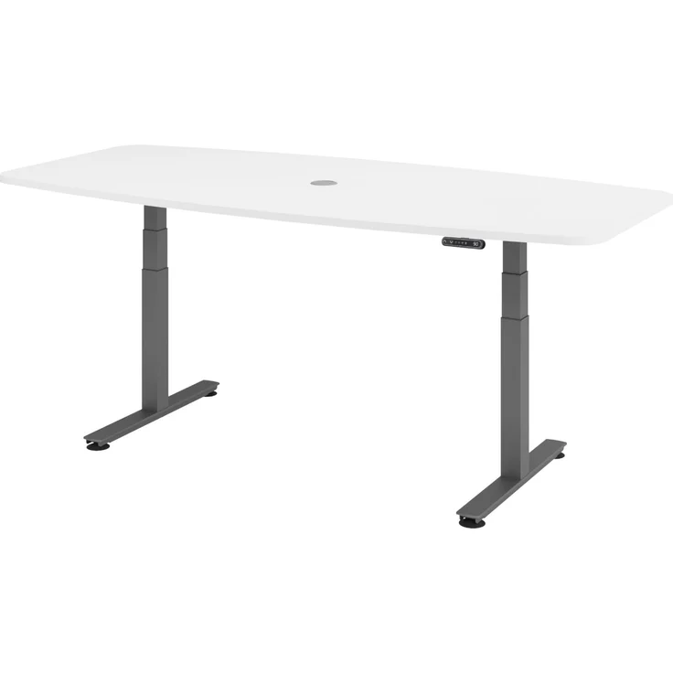 bümö Konferenztisch elektrisch höhenverstellbar 220x103 in weiß, Gestell: Graphit - elektrischer Besprechungstisch oval mit Memoryfunktion höhenverstellbarer Meetingtisch, XDSM22-W-G – Bild 1