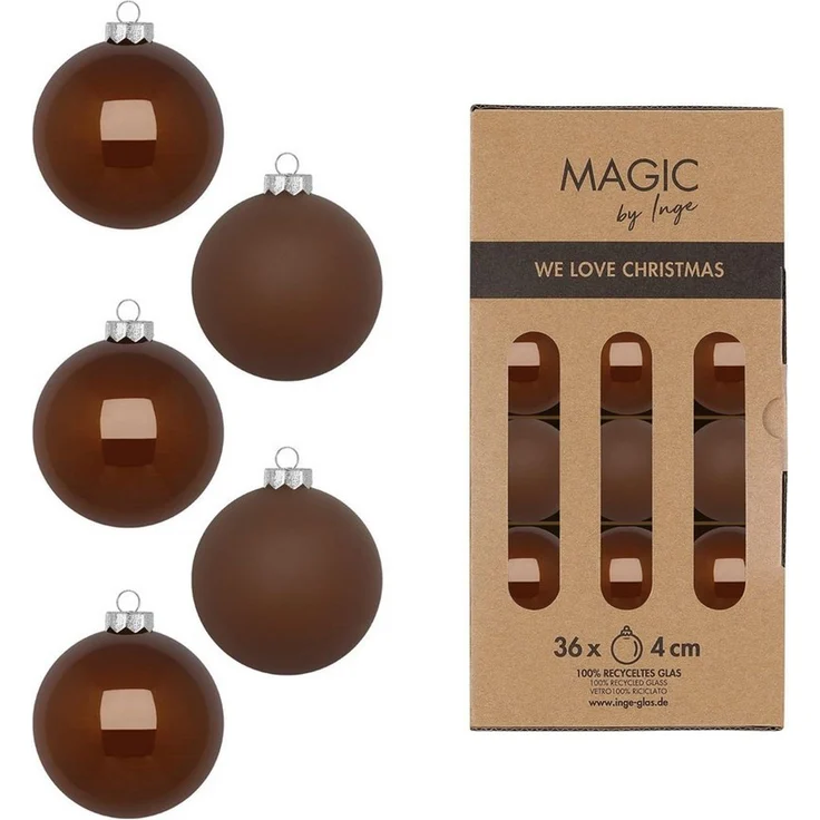 MAGIC by Inge Weihnachtsbaumkugel, Weihnachtskugeln Glas 4cm 36 Stück - Creamy Hazelnut