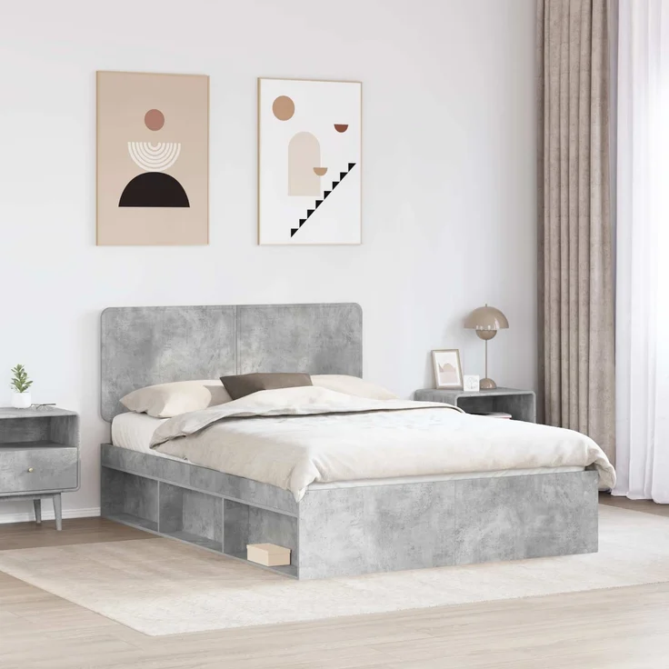 vidaXL Bettrahmen Beton Grau 150 x 200 cm Massives Kiefernholz 3412473 – Bild 2