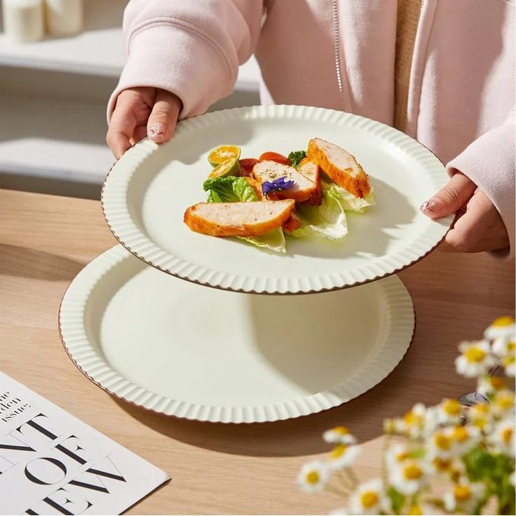 JIWOO Teller 4er Ø25,4cm, Steakteller Salatteller Pastateller Dessertteller Plate, (24 St), Keramik Hochwertiges Tellerset Weiß Mikrowellen spülmaschinenfest – Bild 3