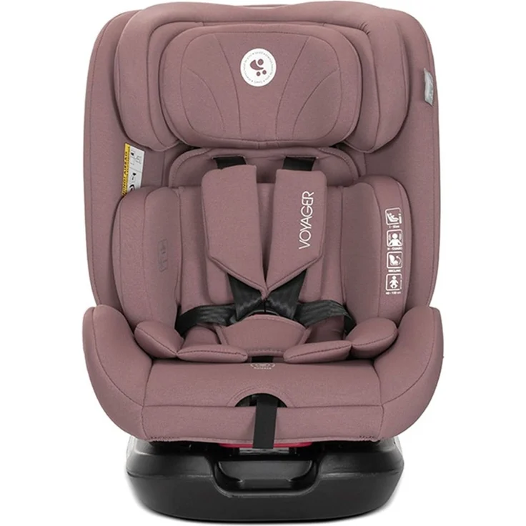 Lorelli Kindersitz Voyager i-Size (40-150 cm) Nackenkissen, Kopfstütze, Gurt rosa – Bild 3
