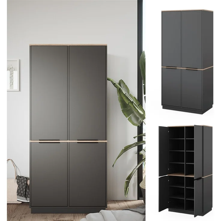 Kleiderschrank Betti Anthrazit/Sonoma 82 x 179 cm mit 4 Türen Vicco – Bild 2