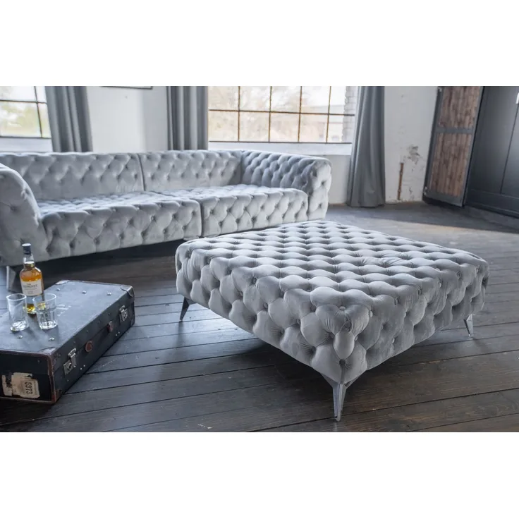 KAWOLA Hocker NARLA Chesterfield Velvet silber 44 x 110110 x 110 cm