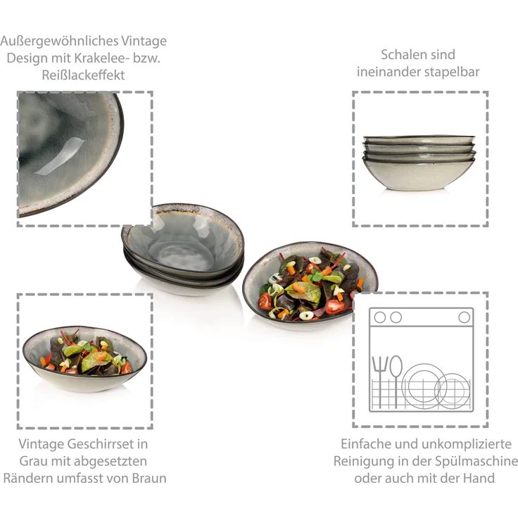 SÄNGER Salatschalen Set Capri Grau 4 teilig – Bild 2
