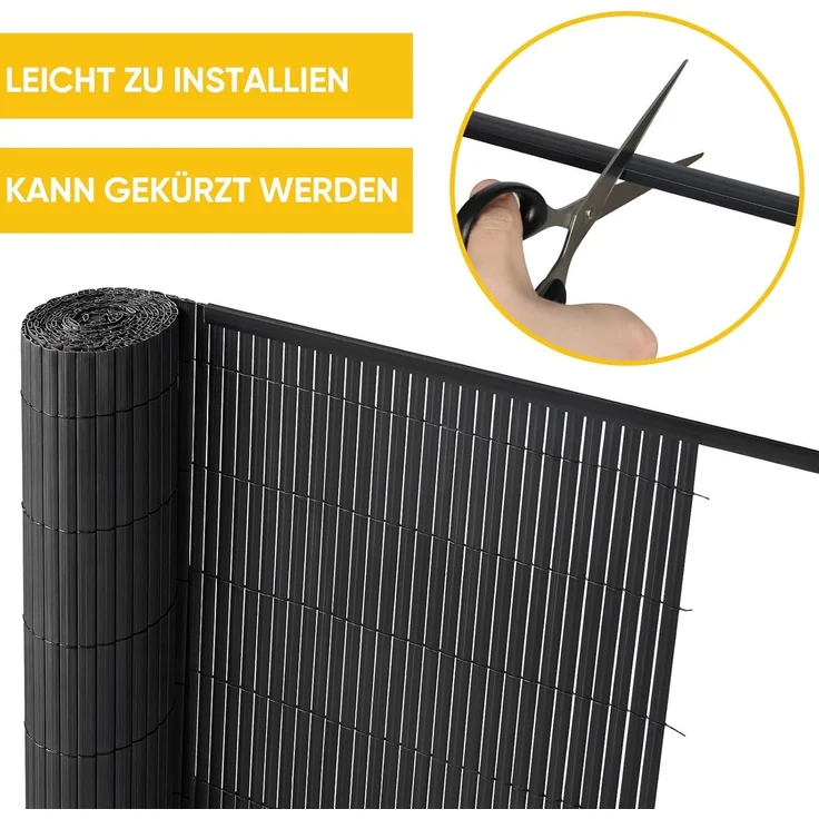 Sekey PVC Sichtschutzmatte mit Abdeckprofil & Kabelbindern - für Balkon Garten, Anthrazit 140x400 cm – Bild 5