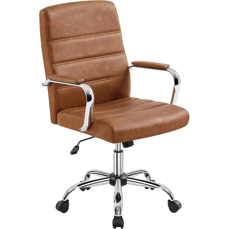 Yaheetech Bürostuhl ergonomischer Schreibtischstuhl, Drehstuhl mit Rollen, Bürohocker mit Armlehnen, Arbeitsstuhl mit Rückenlehne, Chefsessel Belastbar bis 130kg, Rostbraun