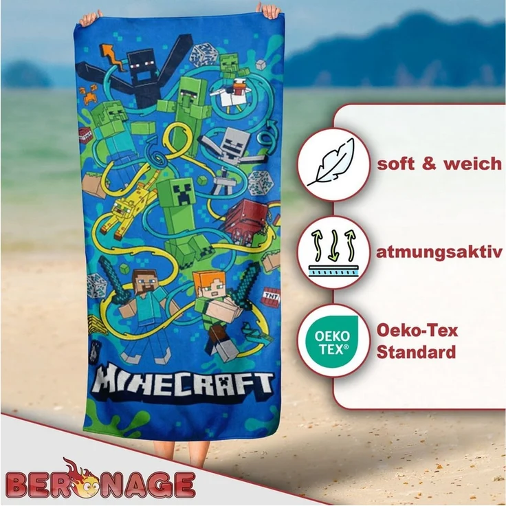 BERONAGE Strandtuch Minecraft Badetuch Slurp 75x150 cm Strandtuch Handtuch, (1-St), Frottee in Velours-Qualität – Bild 2