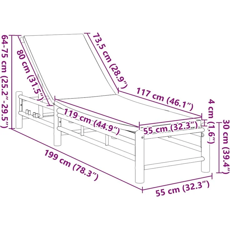 vidaXL Sonnenliege mit Auflage 55x199x30 cm Bambus 4108227 – Bild 9