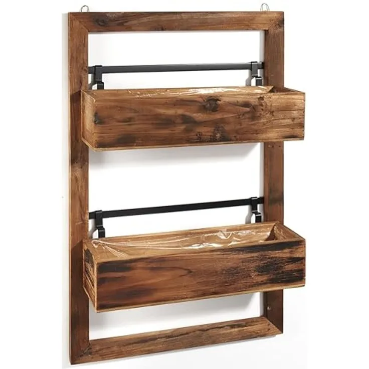 Kobolo Regal Wanddeko Übertopf aus Holz mit schwarzem Metall