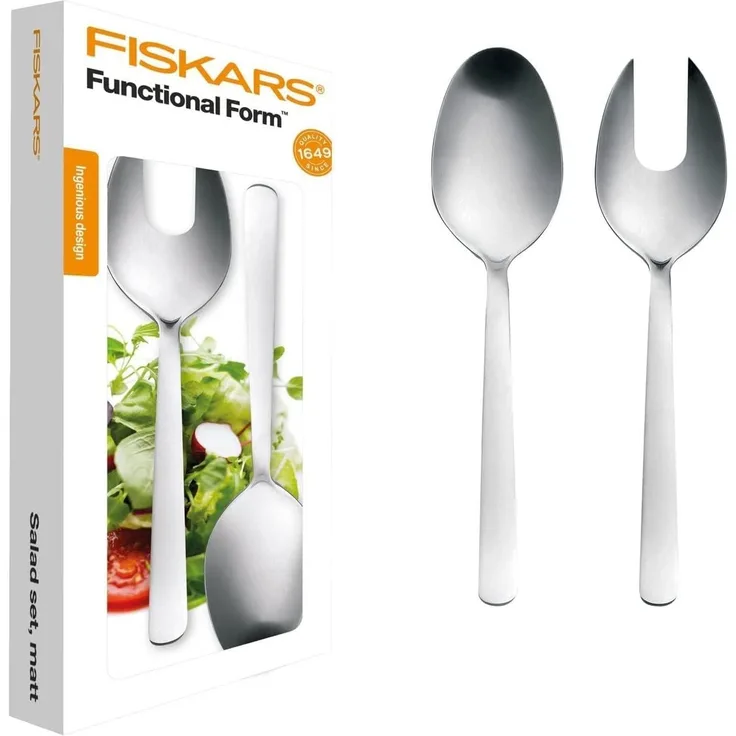 Fiskars Functional Form Salatbesteck, 2-tlg, Salat Besteck, Salatlöffel, Salatgabel, Edelstahl Matt, 30 cm, 1002960