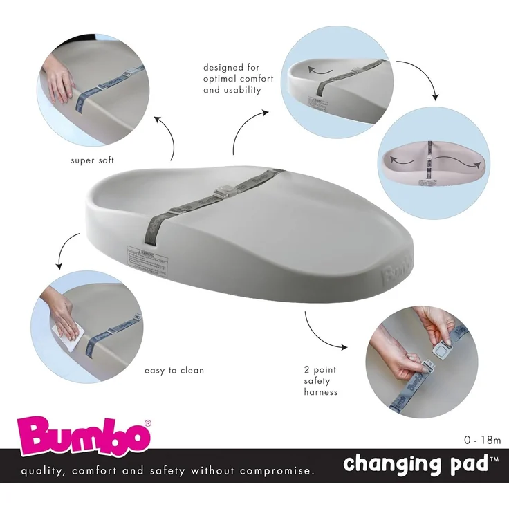 Bumbo Baby Wickelunterlage - Leicht zu reinigende Wickelunterlage mit Sicherheitsgurt - Anti-Roll-Wickelunterlage - Taupe – Bild 2