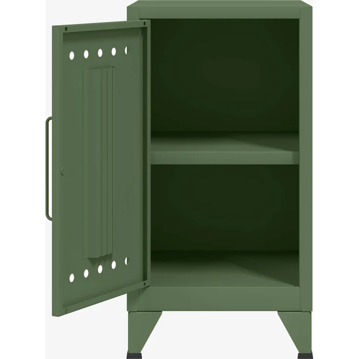 Bisley Fern Mini Ablageschrank, linksseitig öffnend, mit einem festen Fachboden, aus hochwertigem, nachhaltigem Stahl hergestellt, 16 mm große Design Lüftungslöcher auf allen Türen, moderner und industrieller Flair, mit integrierten Füßen, H 725 x B 38... – Bild 2