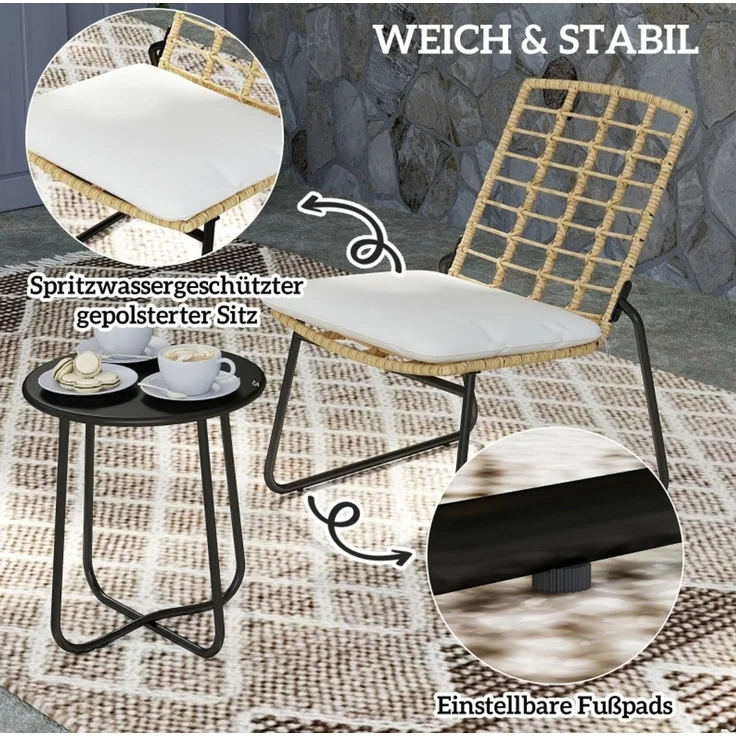 Redom Balkonmöbel-Set 40 x 40 x H 46 cm aus Rattan mit 2 stapelbaren Stühlen in Beige – Bild 6