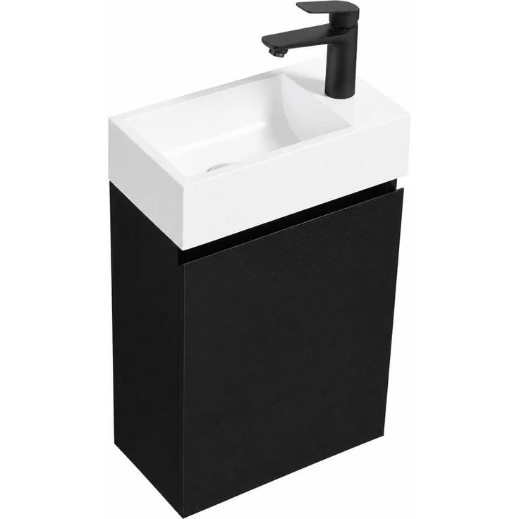 Badplaats Gäste-WC Waschtisch Set Angela 40 x 22 cm Schwarz Holz - Platzsparend Badmöbel Set mit Waschbecken und Unterschrank, Soft-Close – Bild 5