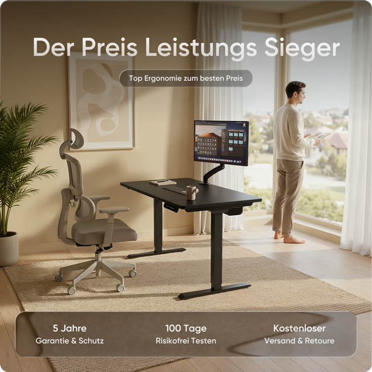 DESKSPACE PRO Elektrisch Höhenverstellbarer Schreibtischgestell mit Memory Funktion, Schwarz – Bild 2