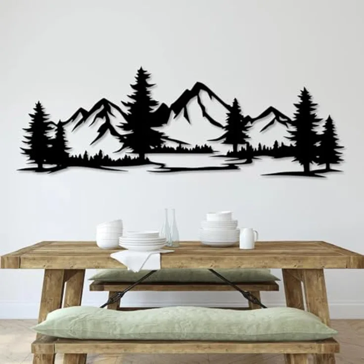 Eyoka 3D Wandbild Berge mit Wald, stilvolle MDF Wanddekoration in Schwarz, modernes Naturmotiv für Wohnzimmer, Schlafzimmer, Büro oder Flur (67x23cm)