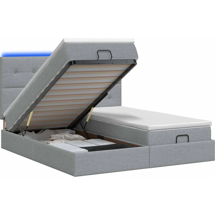 vidaXL Ottoman-Bett mit Matratze und LED Hellgrau 180 x 200 cm Stoff 3458437 – Bild 2