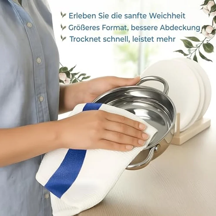 Hammetex 4er Set 50x70 cm Waffel-Handtuch aus 100% Baumwolle – Küchtuch mit Aufhängeschlaufe – Saugfähig, Schnelltrocknend & Oeko-Tex Zertifiziert – Blau – Bild 5