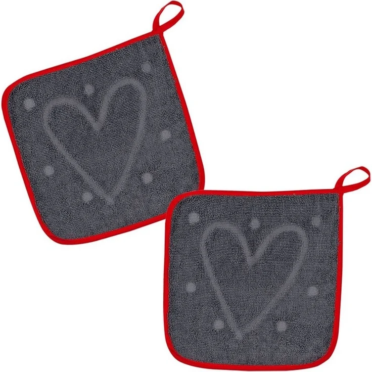 Kracht Topflappen 100% Liebe, (Set, 2-tlg, Set), 2er Set Topflappen, Baumwoll Frottier, ca. 22x22 cm – Bild 3