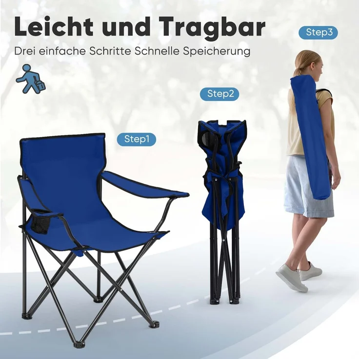 Sunula Campingstuhl Faltbar Anglerstuhl Ultraleicht Faltstuhl mit Armlehnen, mit Getränkehalter, mit Tragetasche, bis max. 100 kg, Blau – Bild 5