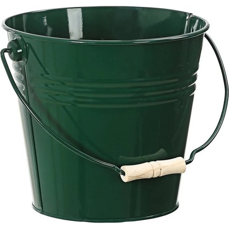 Dehner Dekoeimer, Ø 24 cm, Höhe 22 cm, Zink/Holz, dunkelgrün – Bild 2