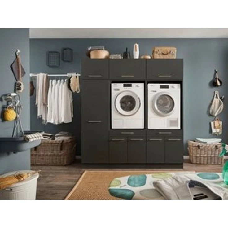LAUNDREEZY 2x Waschmaschinenschrank, Mehrzweckschrank und 3x Schrankaufsatz, Anthrazit - Waschmaschinen-Überbauschrank TÜV-zertifiziert mit viel Stauraum - 185 x 200 x 67,5 cm (B/H/T) – Bild 6