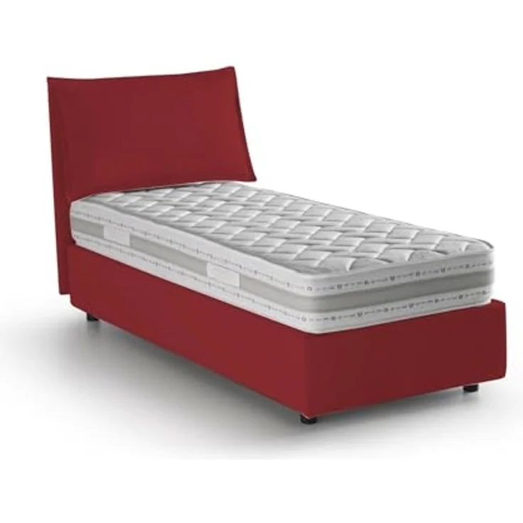 Talamo Italia - Roberta Einzelbett, Bettkasten mit Stoffbezug, 100 % Made in Italy, seitliche Öffnung, inklusive Matratze 80x190 cm, Rot – Bild 3