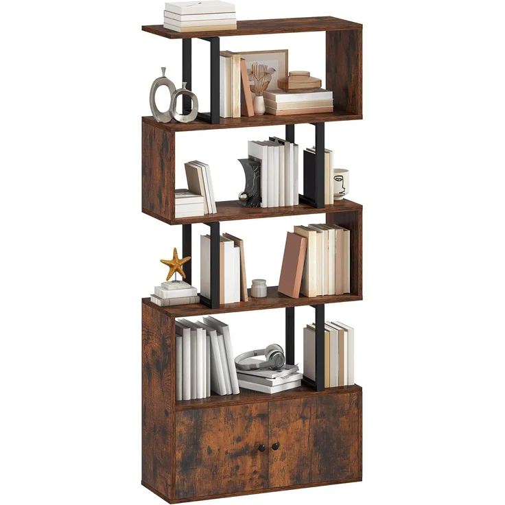 YITAHOME Bücherregal, Industrielles Standregal mit Türen, Regal aus Holz und Metall, Hohes, bodenstehendes Regal, Ausstellungsschrank für Schlafzimmer, Wohnzimmer, Heimbüro, Vintagebraun – Bild 7
