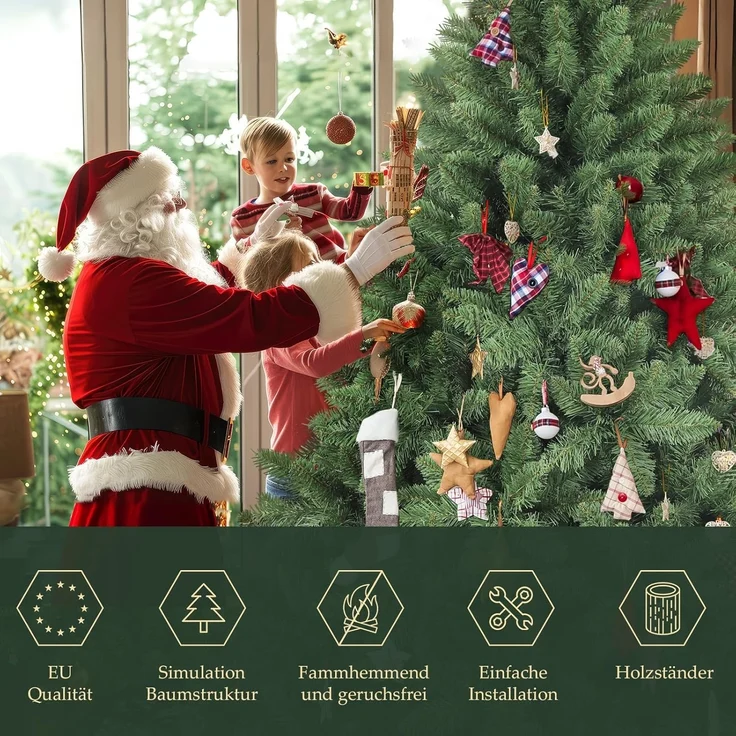 Salcar Künstlicher Weihnachtsbaum Tannenbaum Künstlich Weihnachtsbaum mit Holzständer, Nordmanntanne, 180cm mit 730 PVC-Nadeln – Bild 6